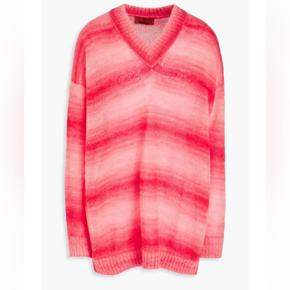 Missoni Pink V-Neck Sweater Gradient Stripes, orange label